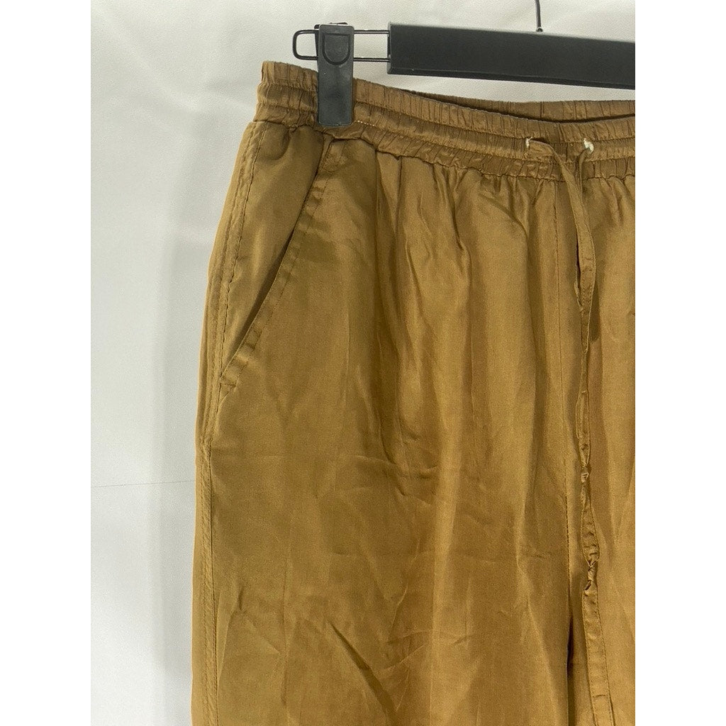 PETITE SOPHISTICATE Women's Vintage Brown Solid Drawstring Silk Pull-On Pant SZS