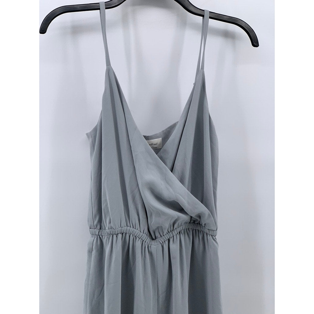 WILFRED Women's Gray V-Neck Spaghetti Strap A-Line Midi Dress SZ S