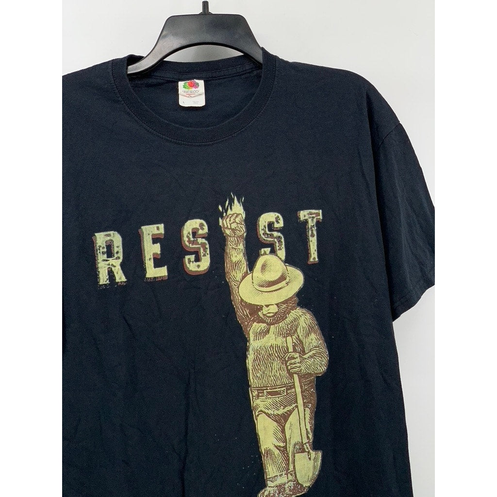 FRUIT OF THE LOOM Men's Black-Gold Resist Smokey Bear T-Shirt SZ L