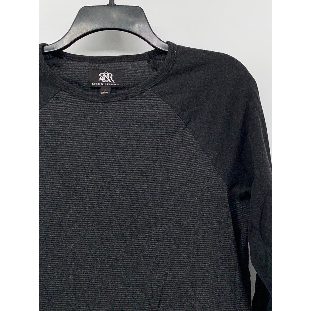ROCK & REPUBLIC Men's Black Micro Stripe 3/4 Sleeve T-Shirt SZ S