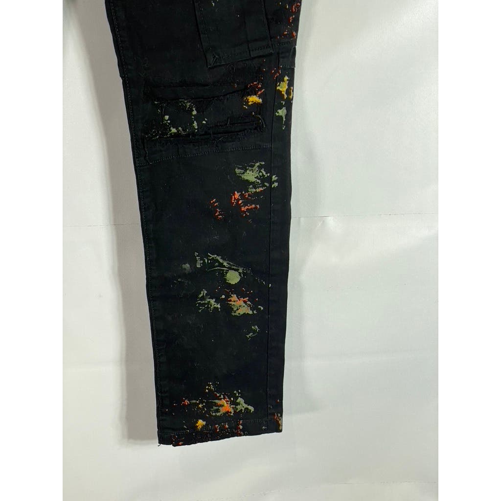 JORDAN CRAIG Men's Black Paint Ripped Cargo Jeans SZ 28X30