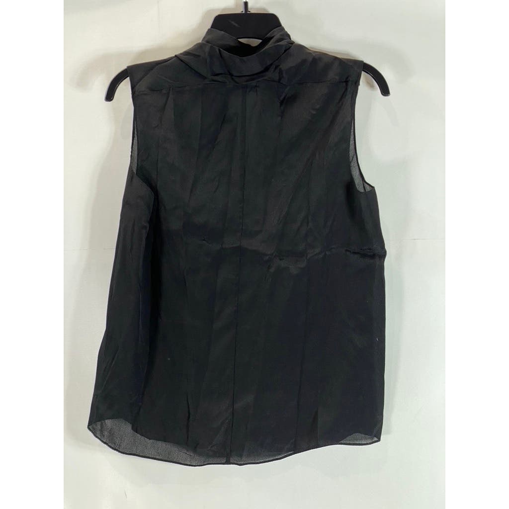 CABI Women's Black Solid Pleat V-Neck Silk-Blend Sleeveless Lightweight Top SZ S