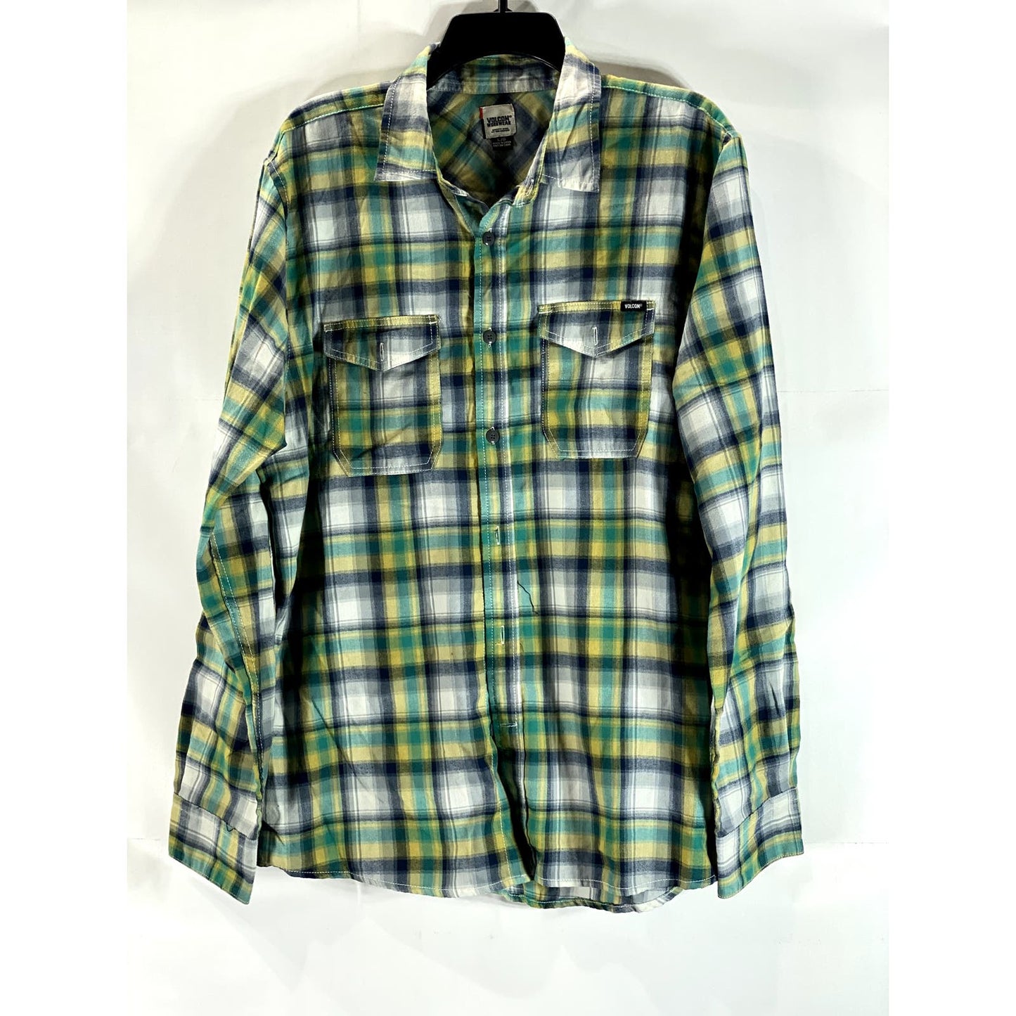 VOLCOM Workwear Men's Green Plaid Button-Up Long Sleeve Shirt SZ L