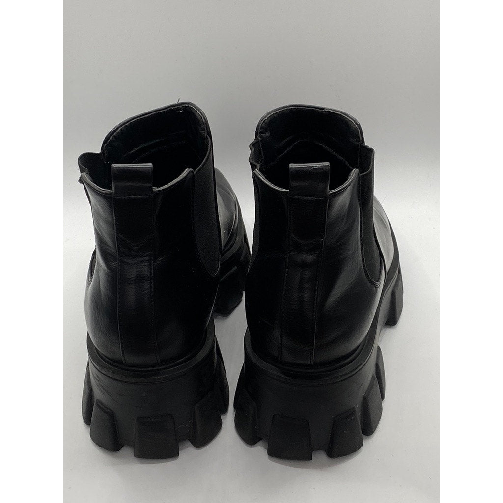 ASOS Women's Black Faux-Leather Lug-Sole Round-Toe Chelsea Ankle Boots SZ 6