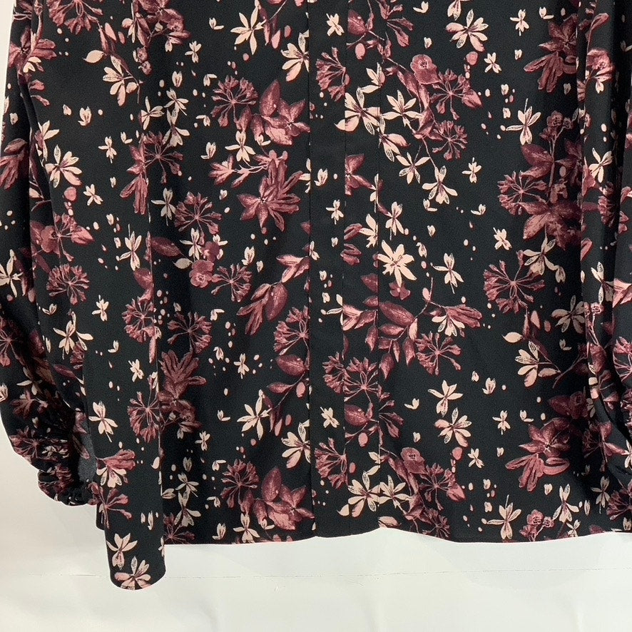 NORDSTORM Women's Black Floral Print V-Neck Long Sleeve Top SZ XL