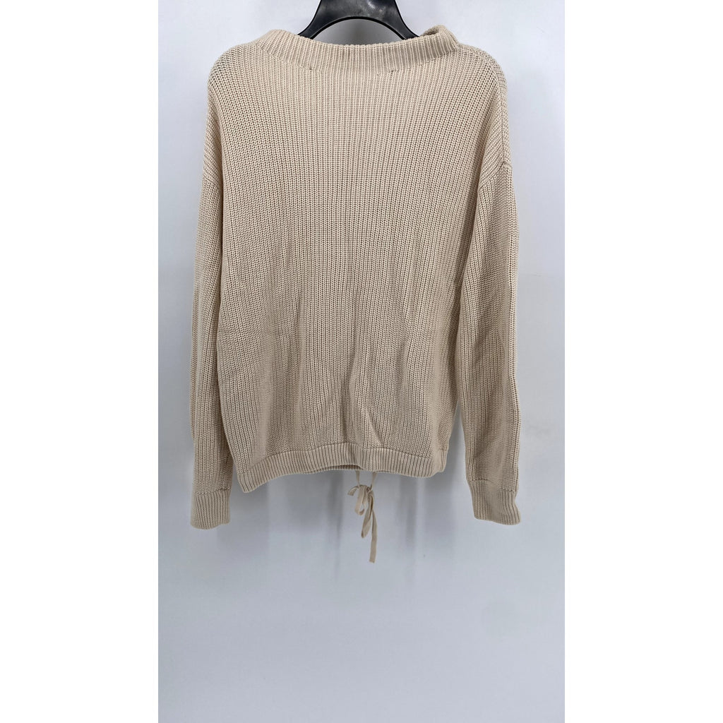 UNBRANDED Women's Wide-Neck Beige Knit Sweater With Waist Ties SZ M