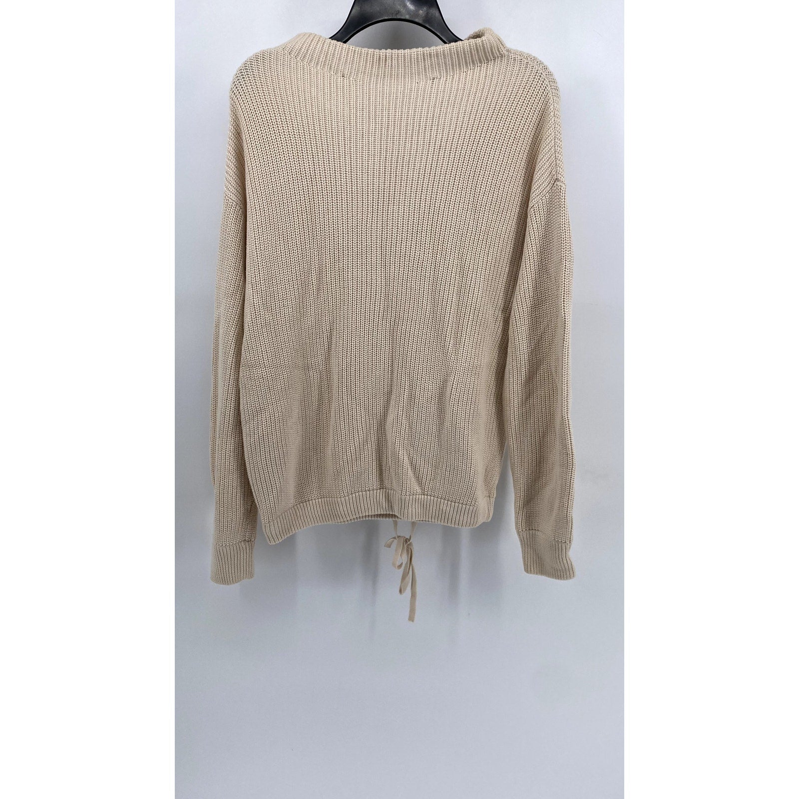 UNBRANDED Women's Wide-Neck Beige Knit Sweater With Waist Ties SZ M