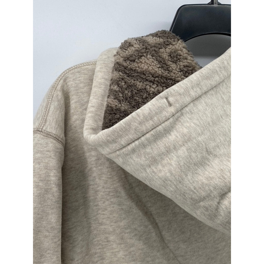 J.CREW Men's Beige Marled Brushed Fleece Sherpa-Lined Zip-Up Hooded Sweater SZ S