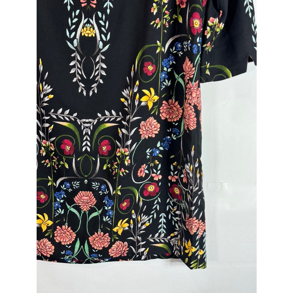 DESIGUAL Women's Black Clementine Folk Floral 3/4 Sleeve Mini Dress SZ 42(US12)