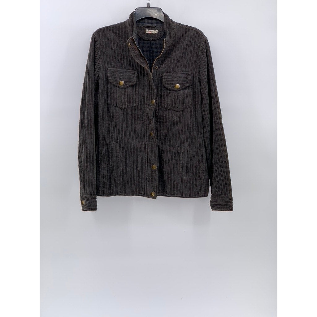 FAHERTY Women's Washed Black Corduroy Snap-Button Zip-Up Shirt Jacket SZ S