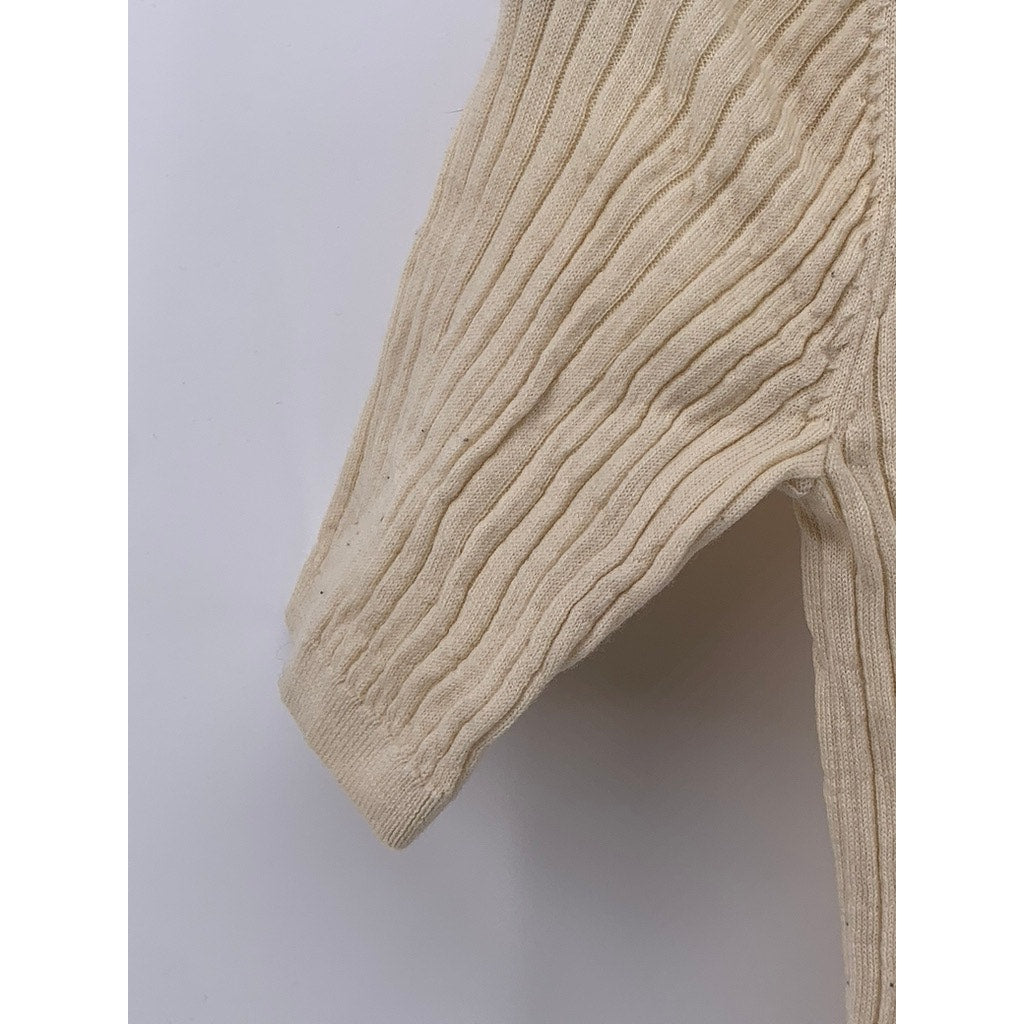 UNIQLO Women's Off-White Rib Knit Short Sleeve Cropped Mock-Neck Top SZ M