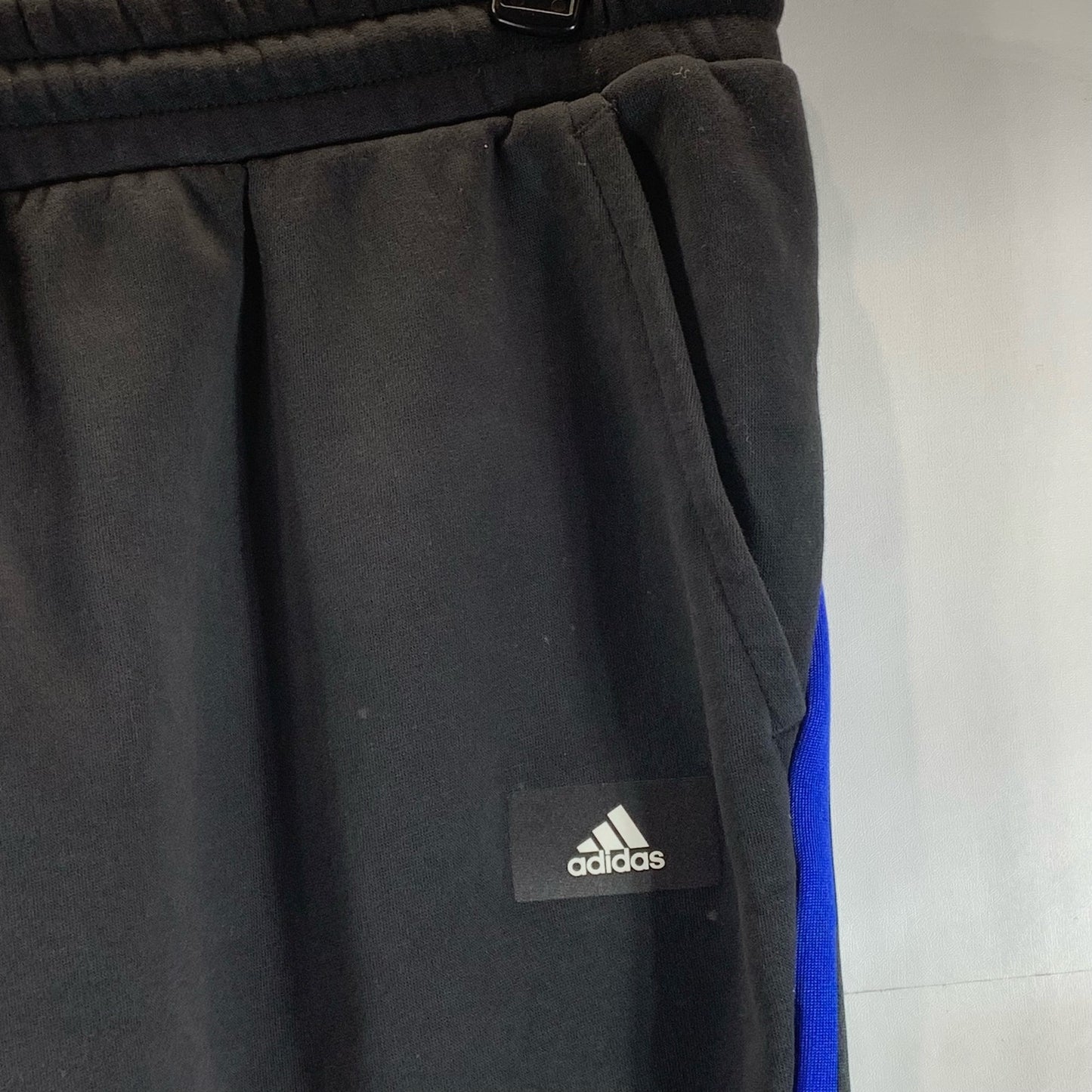 ADIDAS Men's Black/Blue/White Colorblock Fleece Drawstring Pull-On Pants SZ 2XL