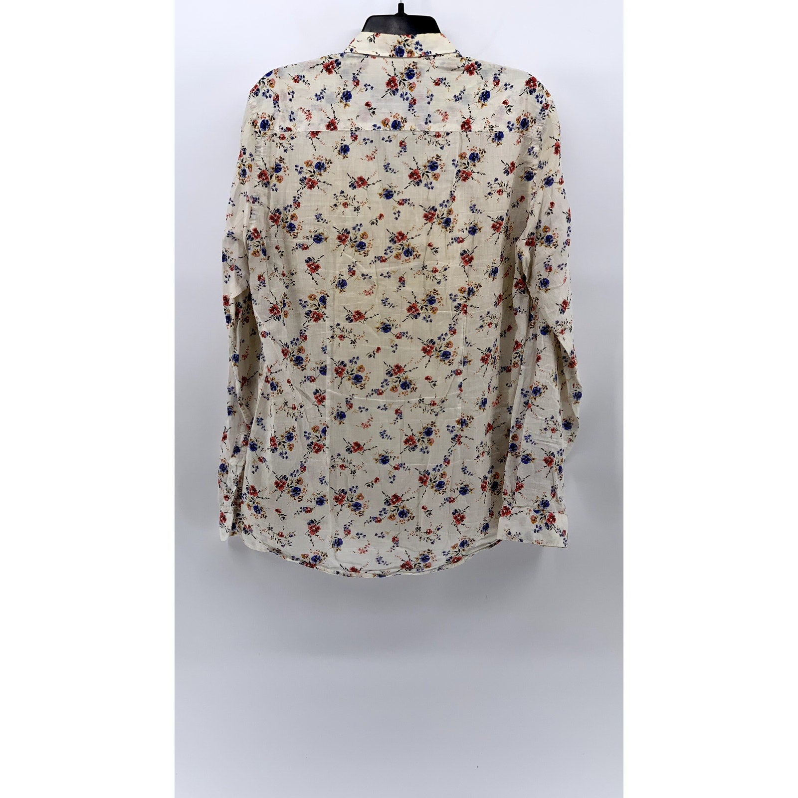 ZARA Men's Off-White Floral Print Button-Up Slim-Fit Long Sleeve Shirt SZ M