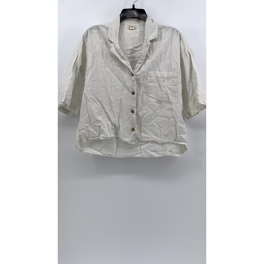 BILLABONG Women's White Button-Up Short Sleeve Top SZ M