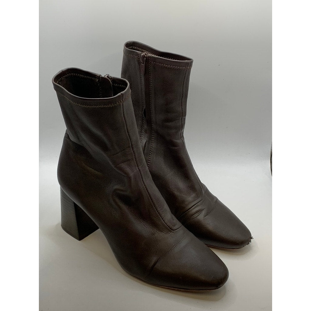 LOEFFLER RANDALL Women's Brown Leather Heeled Mid Boots SZ 8.5