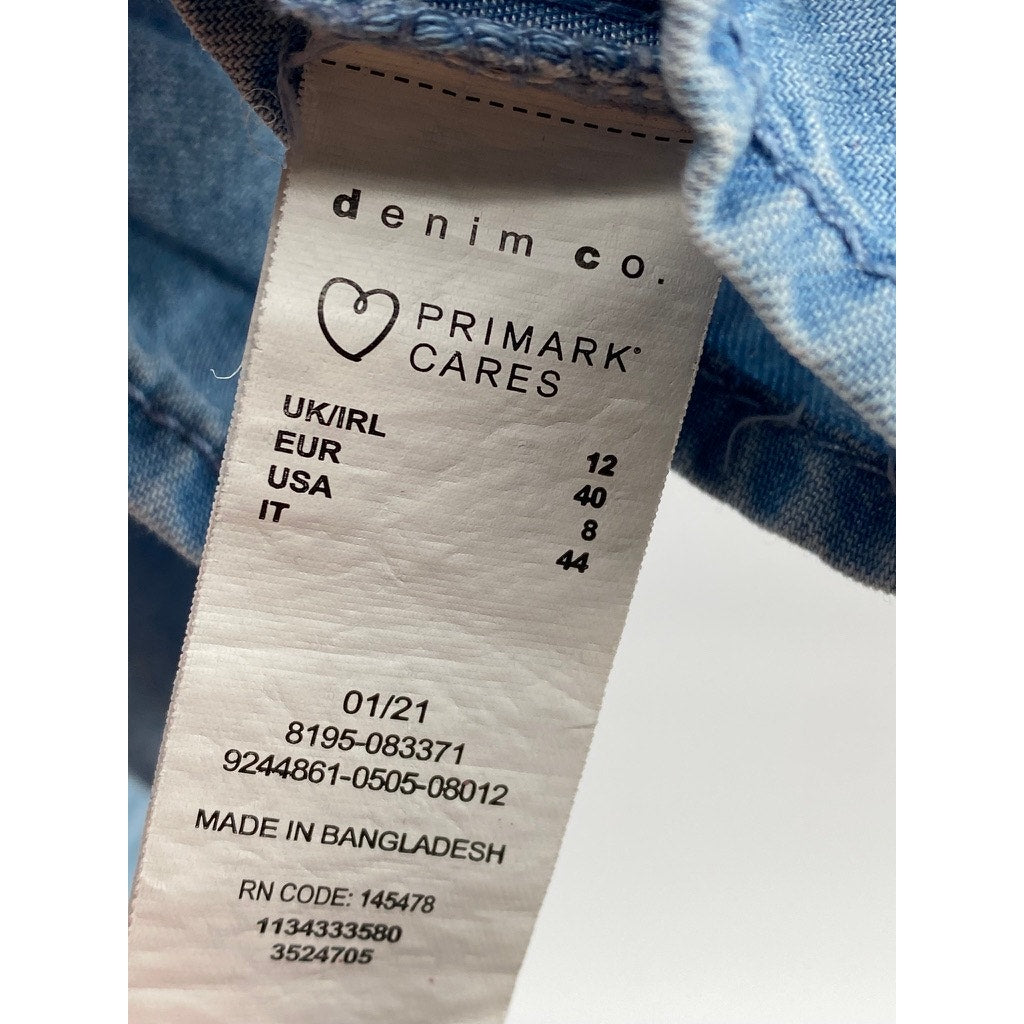 PRIMARK Women's Blue Denim Crewneck Ruffle Belted Fit & Flare Mini Dress SZ 8