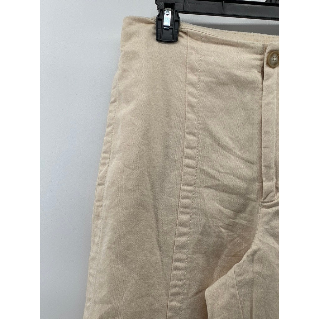 LOFT Women's Beige Seamed Twill Wide-Leg Cropped Pant SZ 6