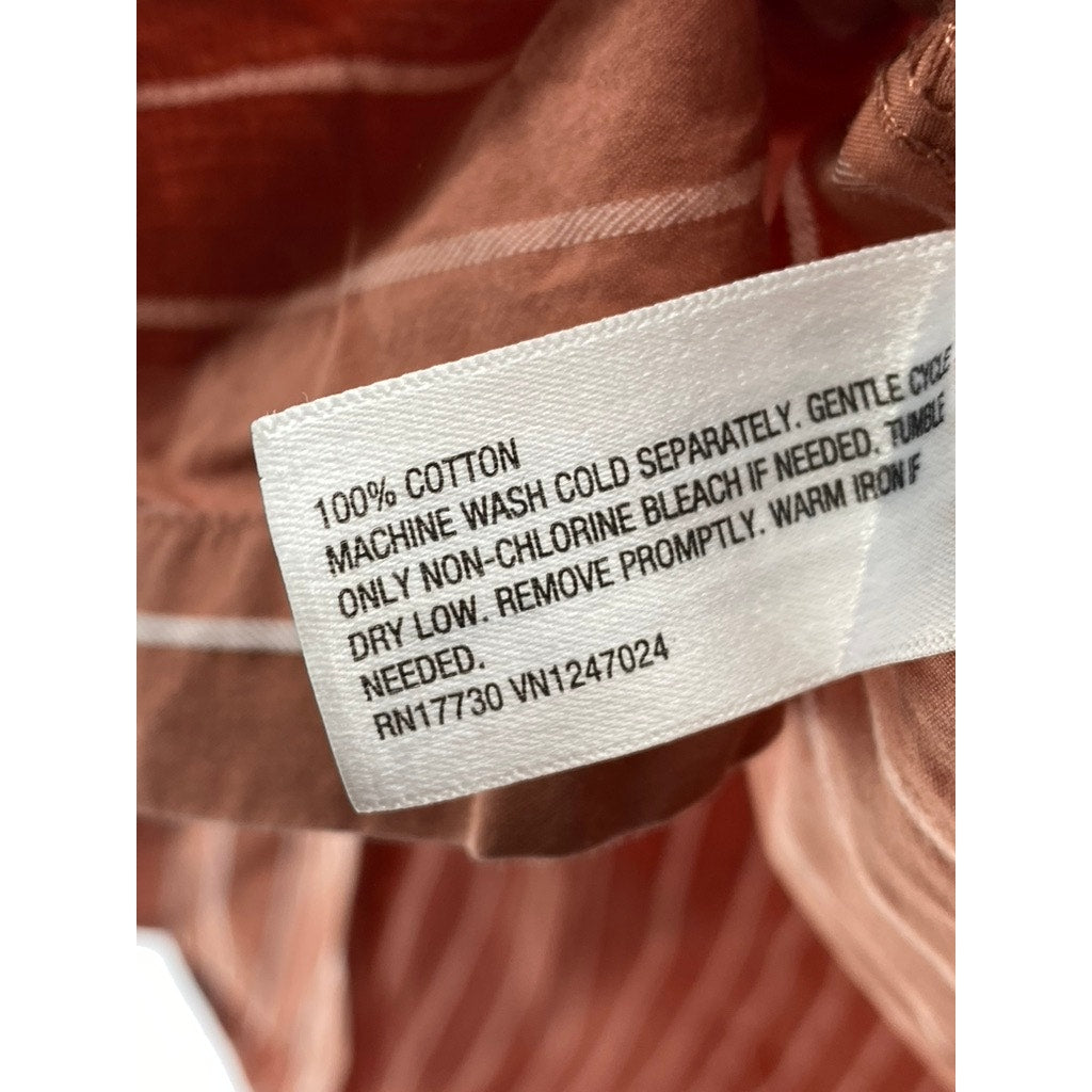 A NEW DAY Women's Terracotta-White Striped Button-Up Long Sleeve Top SZ L