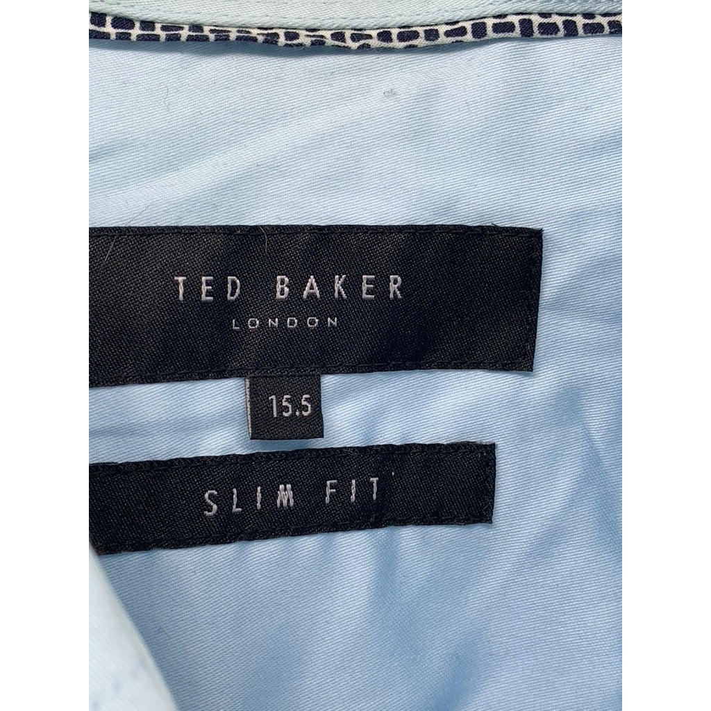 TED BAKER LONDON Men's Blue Slim-Fit Plain Button-Up Shirt SZ 15.5