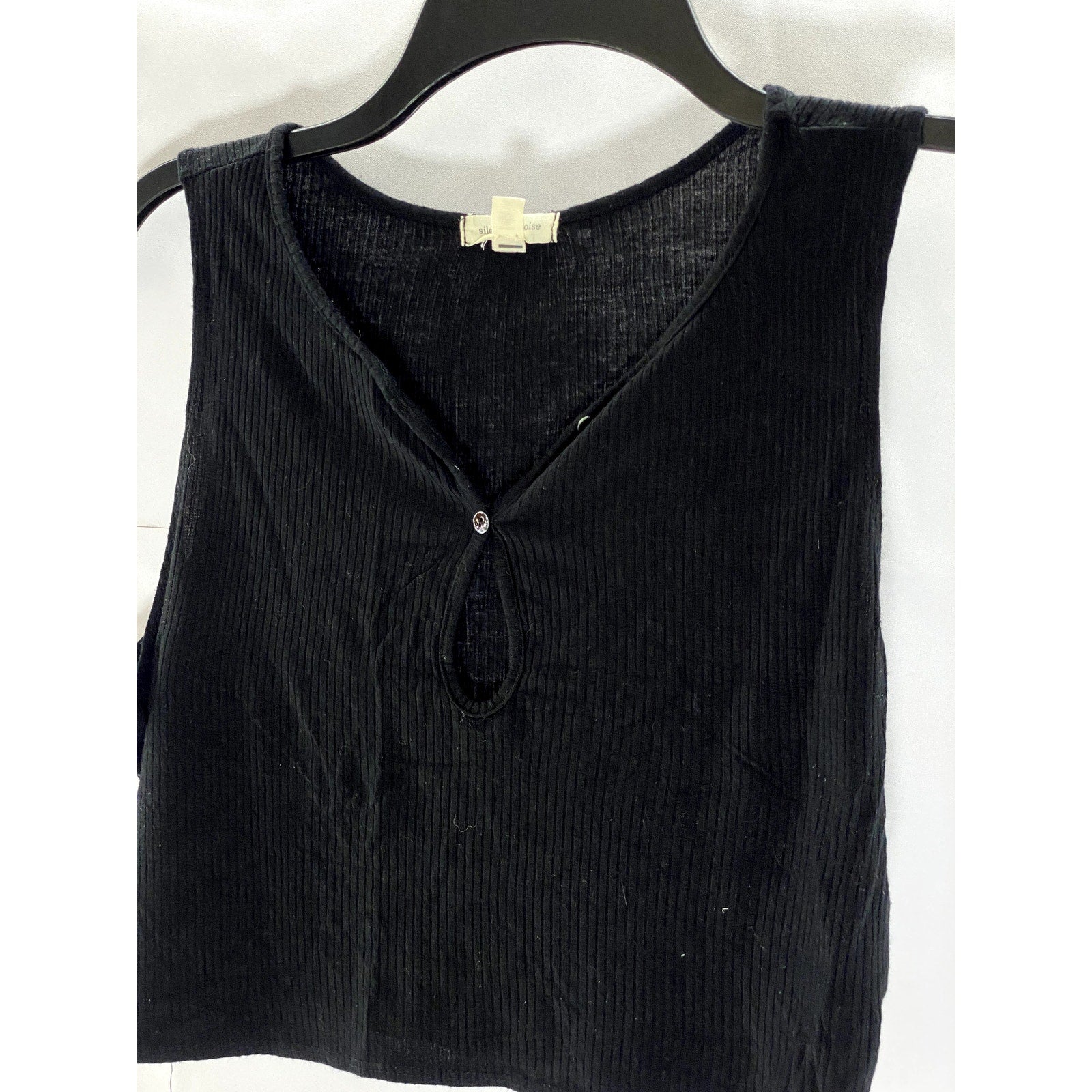 SILENCE + NOISE Women's Black Ribbed Button-Front Keyhole Crop Top SZ S