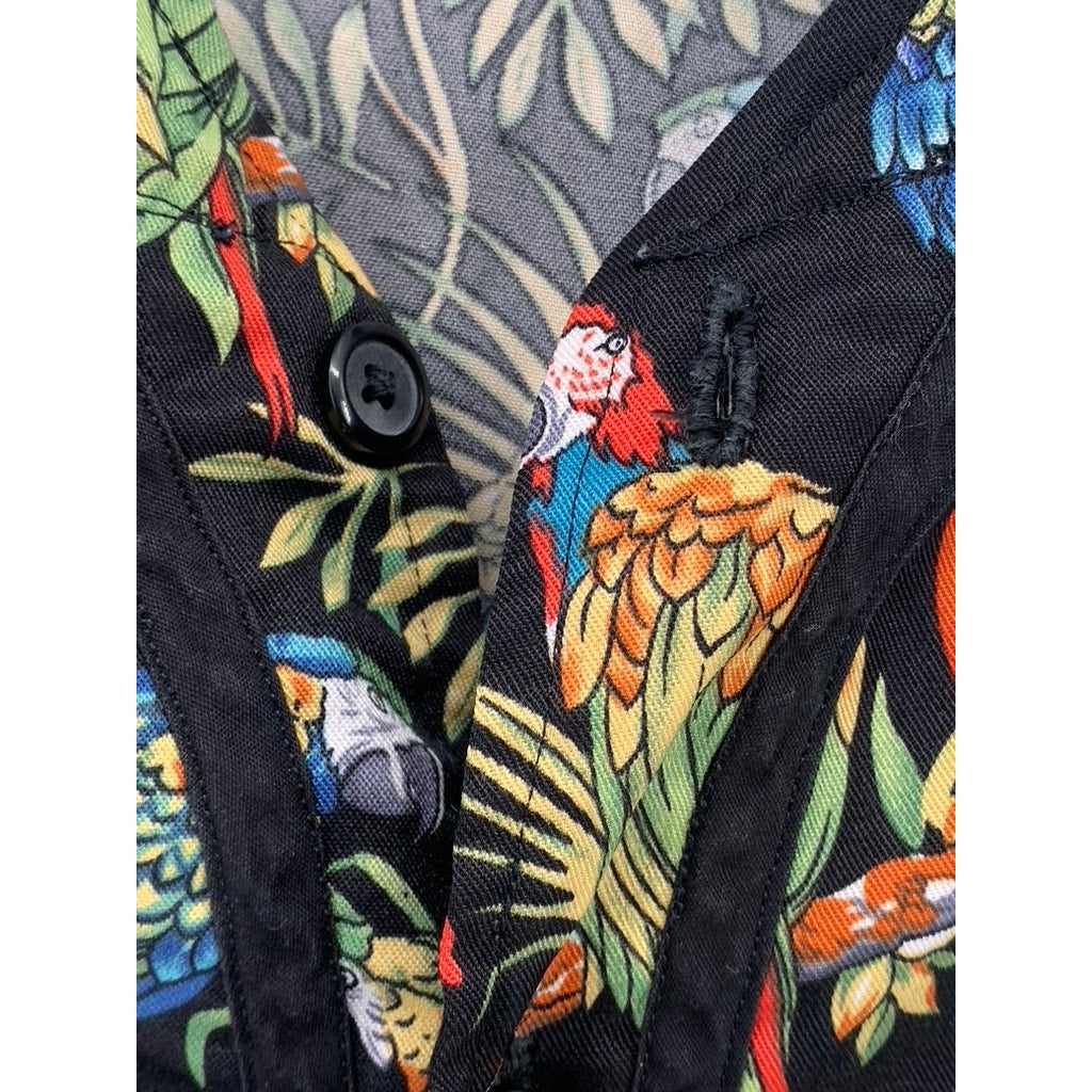 UNBRANDED Men's Black Tropical Print Button-Up Short Sleeve Shirt SZ L