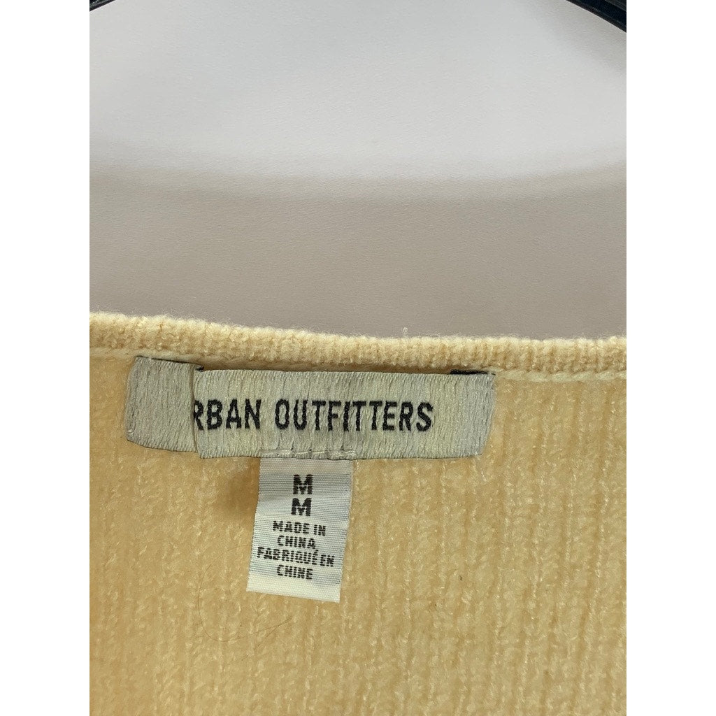 URBAN OUTFITTERS Women's Beige Rhinestone Button-Down Ribbed Cardigan SZ M