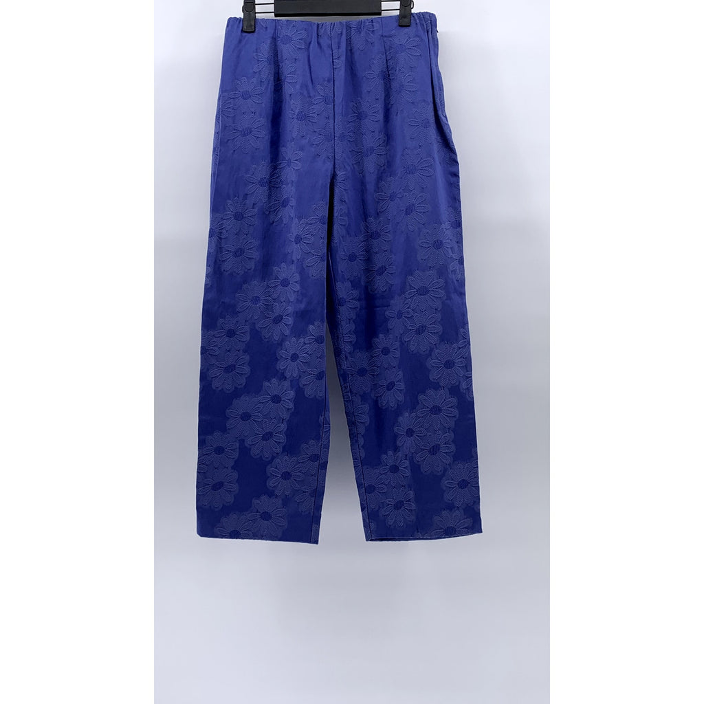 SUSAN GRAVER STYLE Women's Blue Embroidered Floral Side-Zip Cropped Pants SZ M