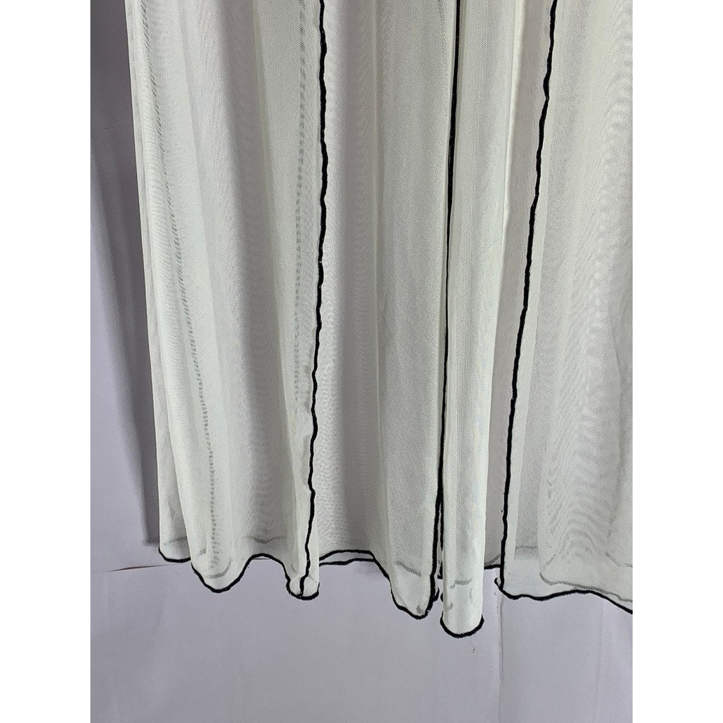 MOSSKAH Women's White Cream/Black Drawstring Striped Mesh Pant Cover Up SZ S