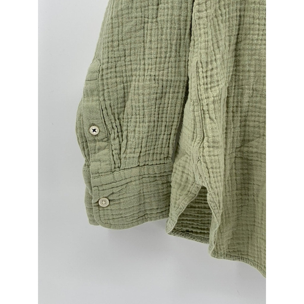 J.CREW Women's Sage Green Double Gauze Textured Button-Up Long Sleeve Top SZ S