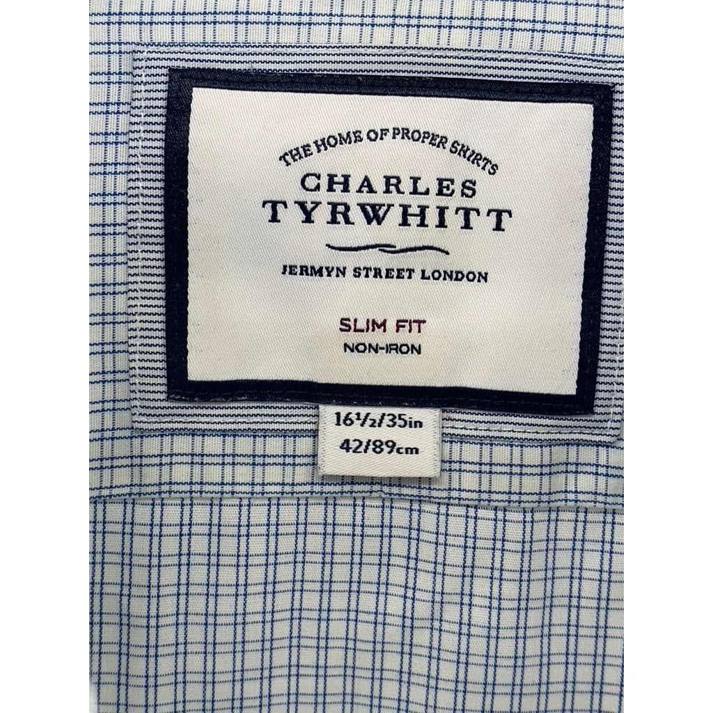 CHARLES TYRWHITT Men's Blue Gingham Slim-Fit Button-Up Shirt SZ 16.5