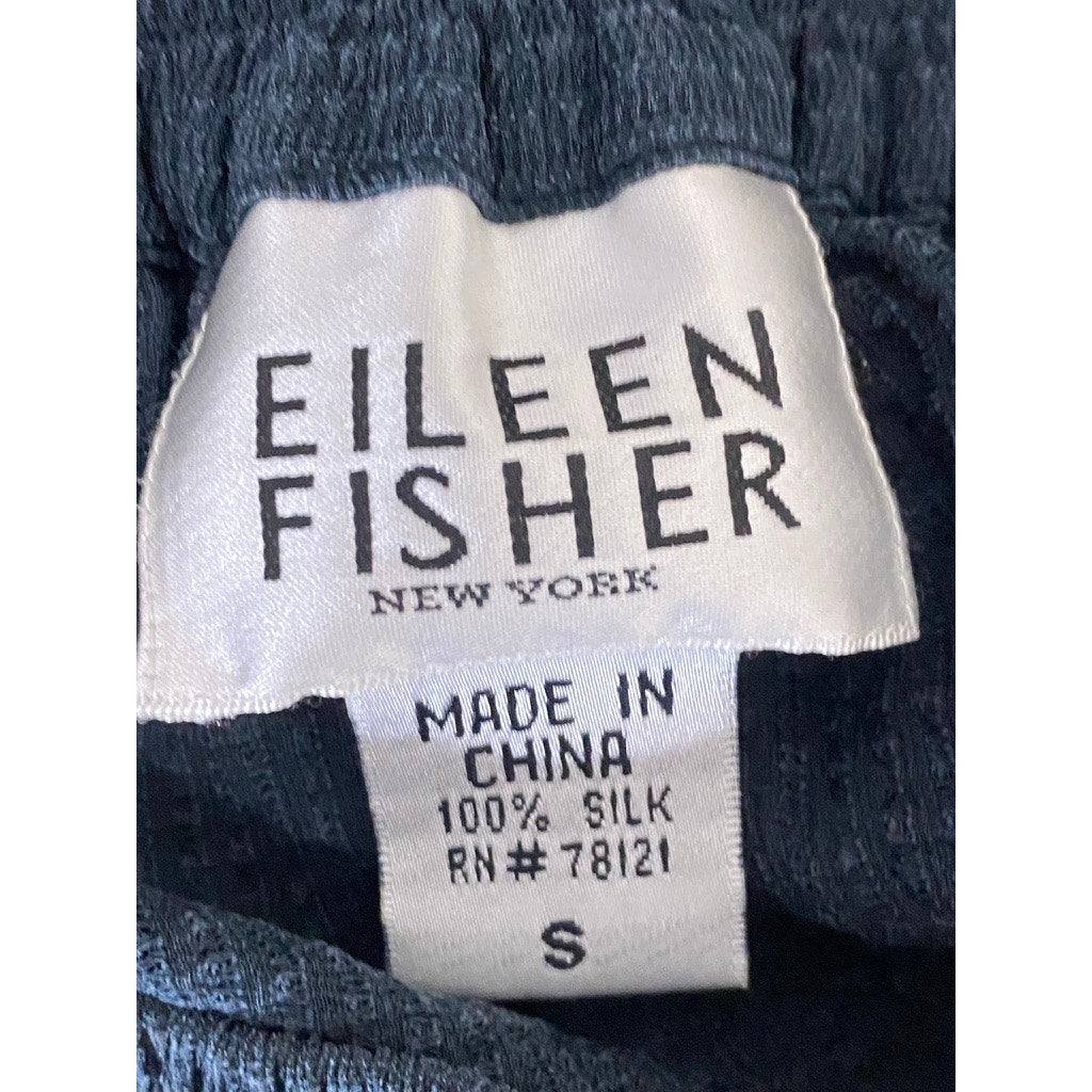 EILEEN FISHER Women's Vintage Black Silk Textured Elastic Waist A-Line Skirt SZS