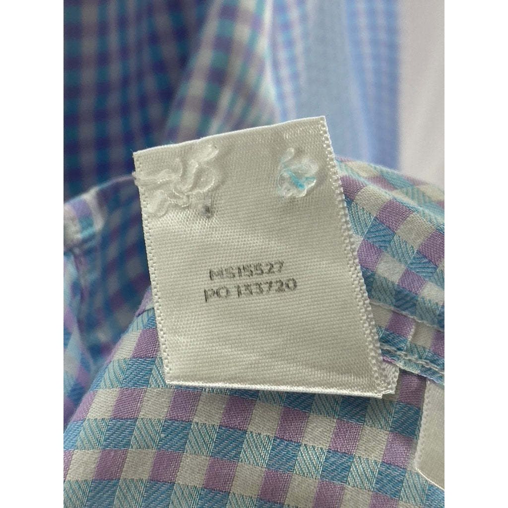 SABA Men's Light Blue/Purple Gingham Print Regular Fit Button-Up Shirt SZ M