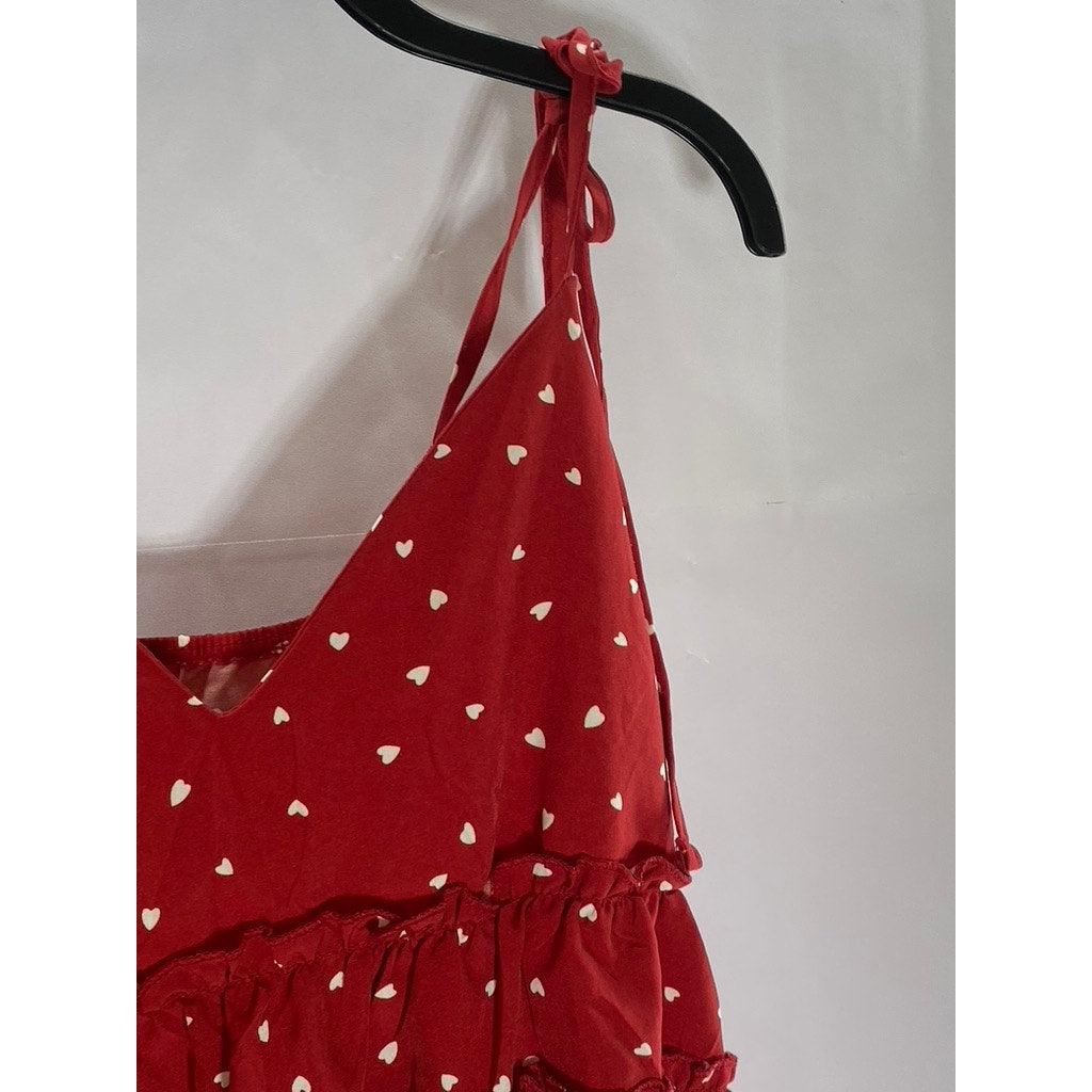 UNBRANDED Women's Red/White Polka Dot Tie-Sleeve Ruffle V-Neck Top SZ S