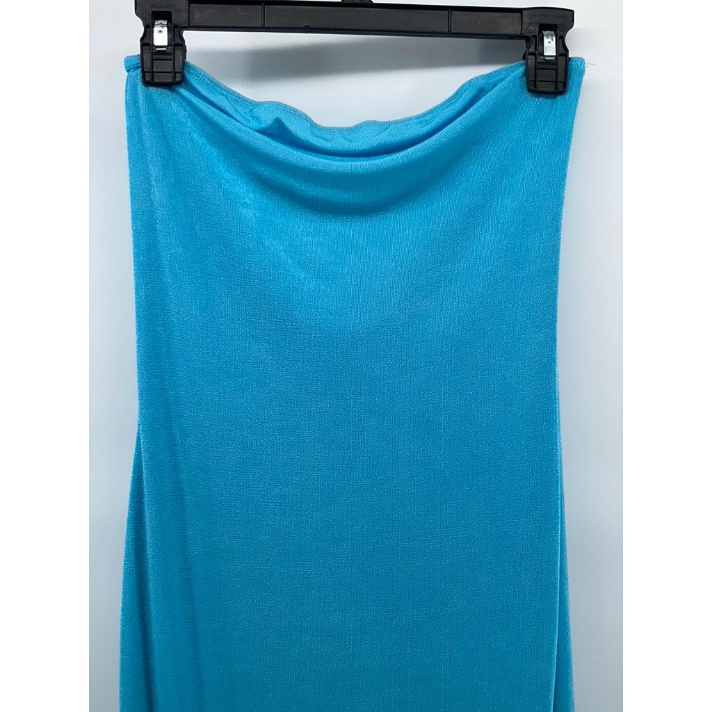SHEIN Women's Light Blue Strapless Midi Straight Lightweight Dress SZ 4