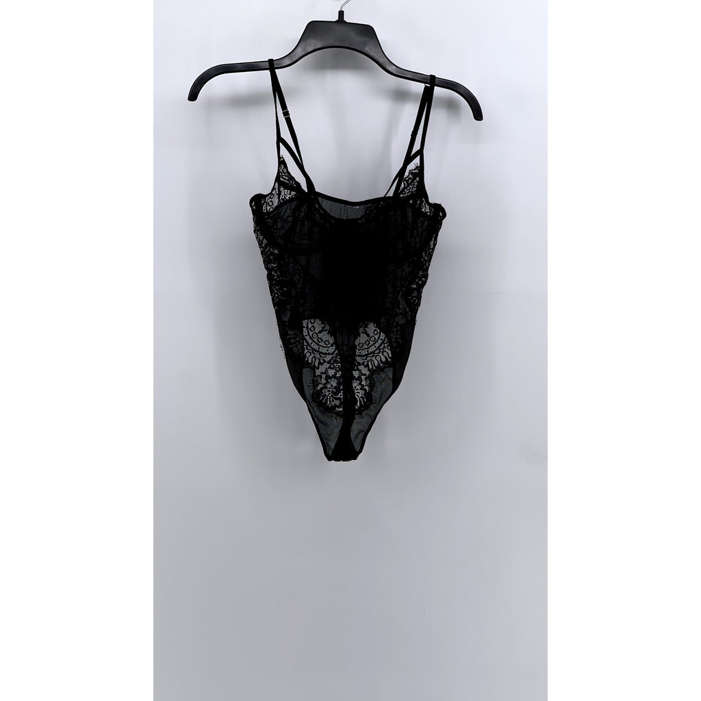 UNBRANDED Women's Black Lace V-Neck Bodysuit SZ S