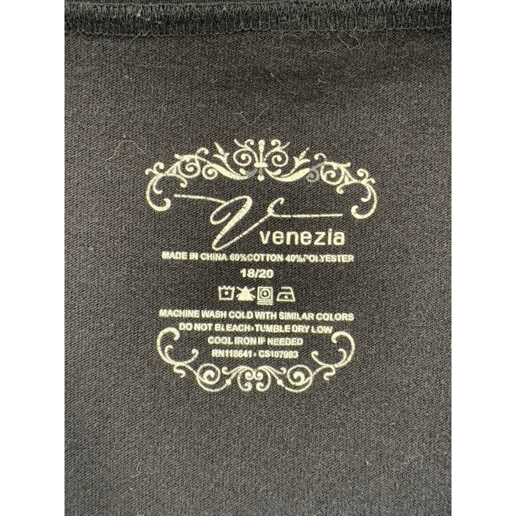VENEZIA Women's Black Solid V-Neck Side-Ruched Short Sleeve Top SZ 18/20