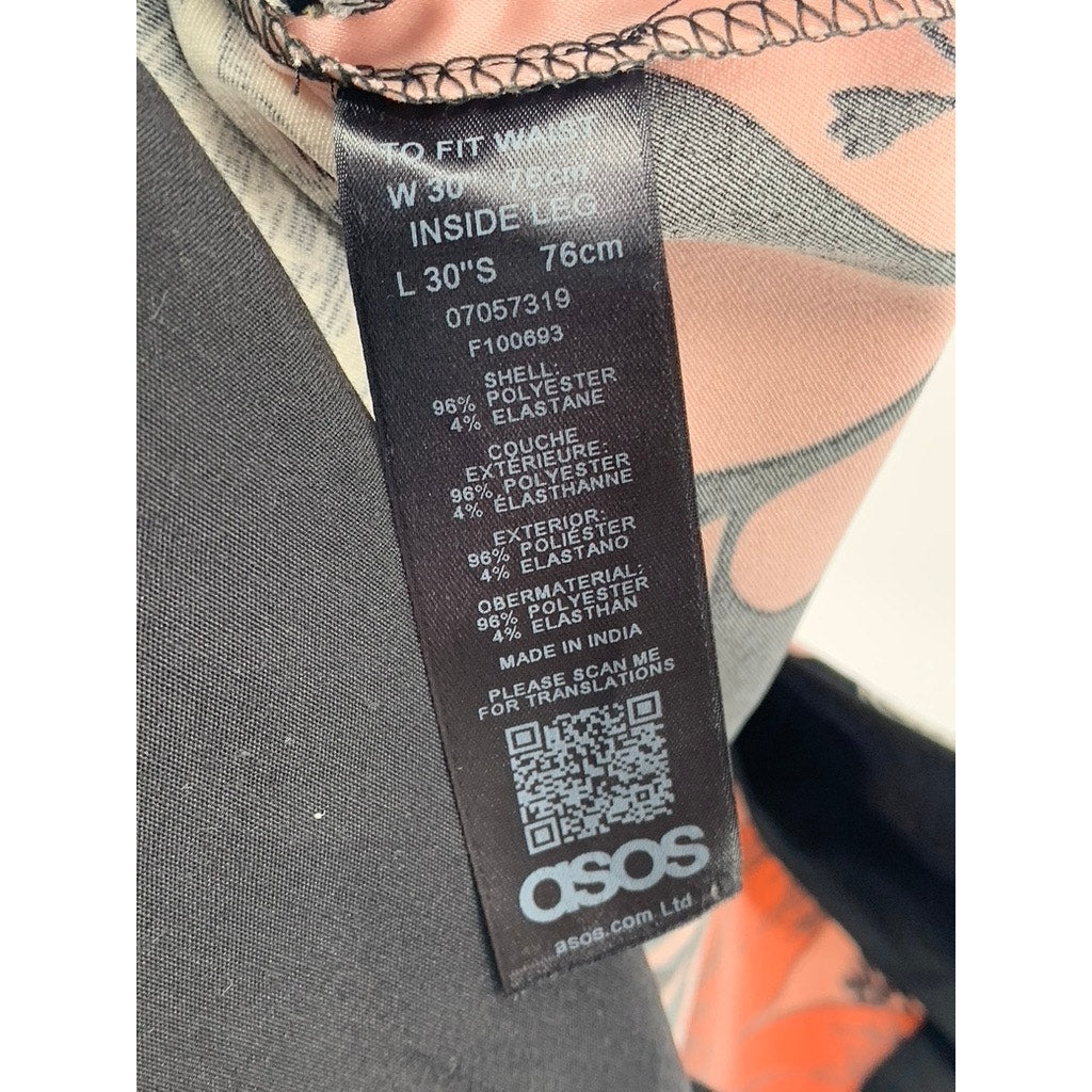 ASOS Men's Peach-White Floral Print Sateen Skinny-Leg Tuxedo Pants SZ 30