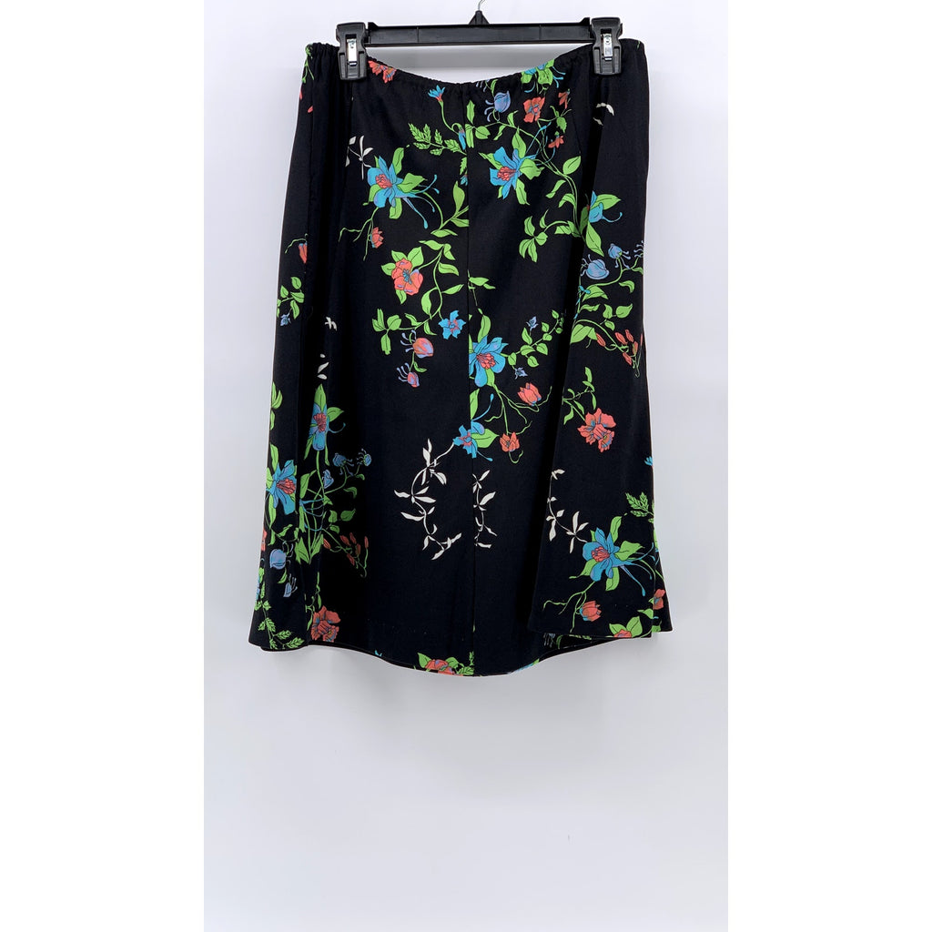 UNBRANDED Women's Black-Blue Green Floral Print Pull-On A-line Midi Skirt SZ M