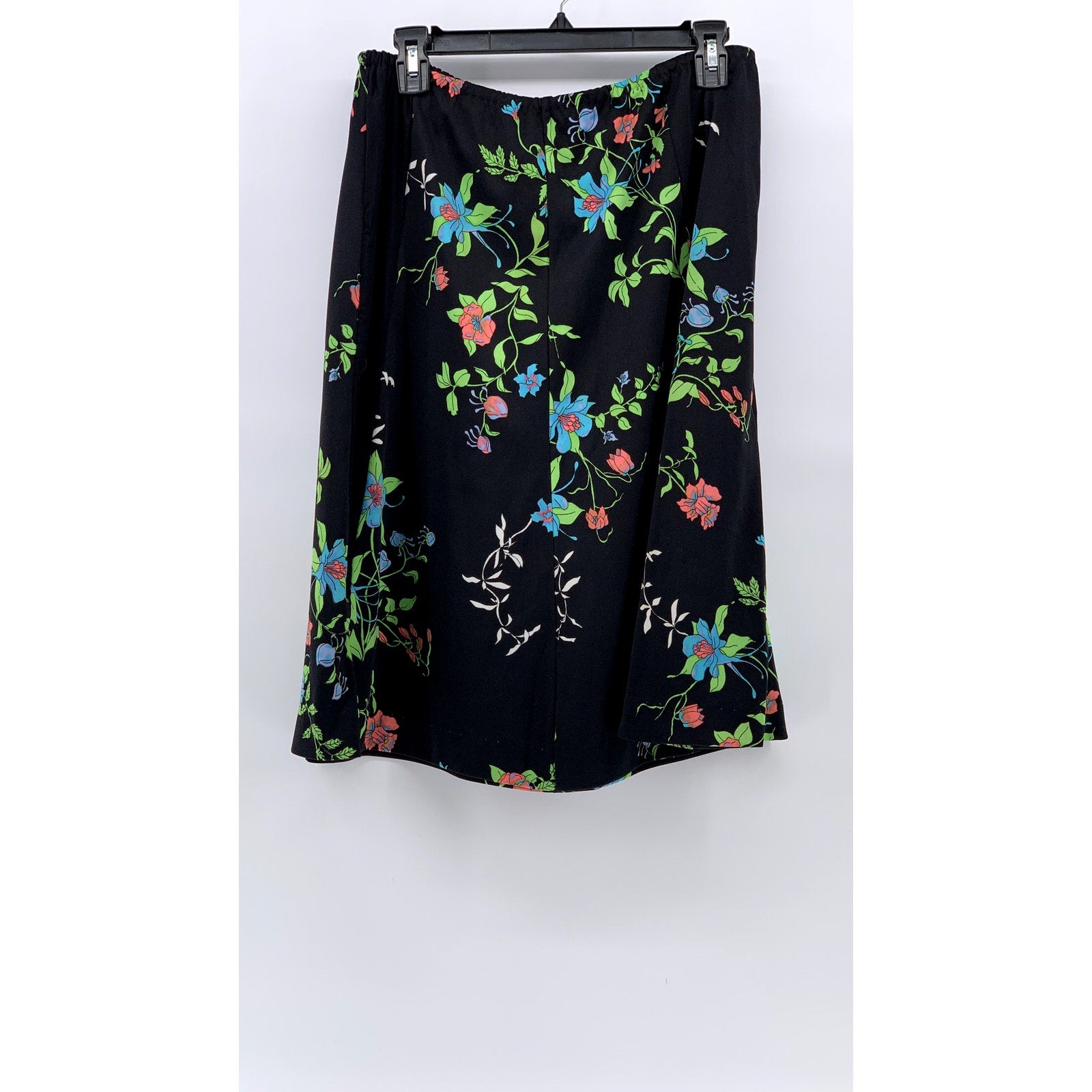 UNBRANDED Women's Black-Blue Green Floral Print Pull-On A-line Midi Skirt SZ M