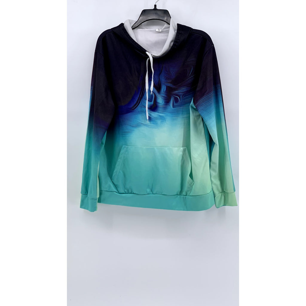 UNBRANDED Women's Blue-Green Swirl Print Oversized Hoodie SZ M