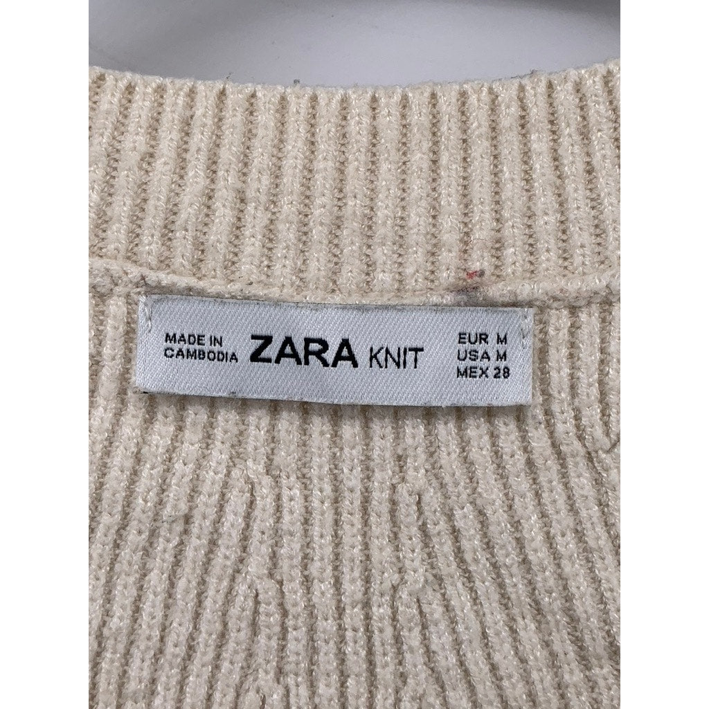 ZARA Women's Beige Rib Knit Scoop-Neck Sweater SZ M
