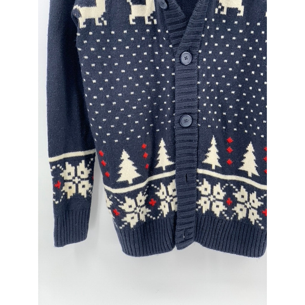 DIVIDED By H&M Men's Navy-White X-Mas Print Shawl Collar Knit Cardigan SZ S