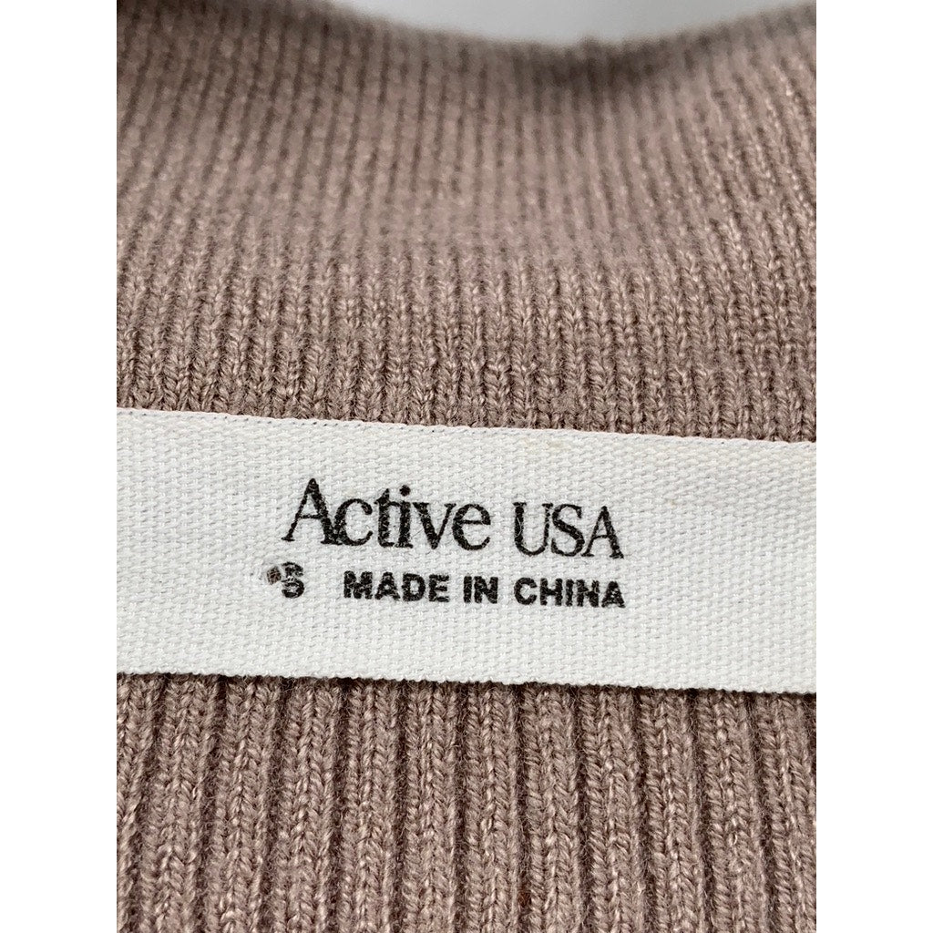 ACTIVE USA Women's Brown Ribbed Short Sleeve Crop Top SZ S