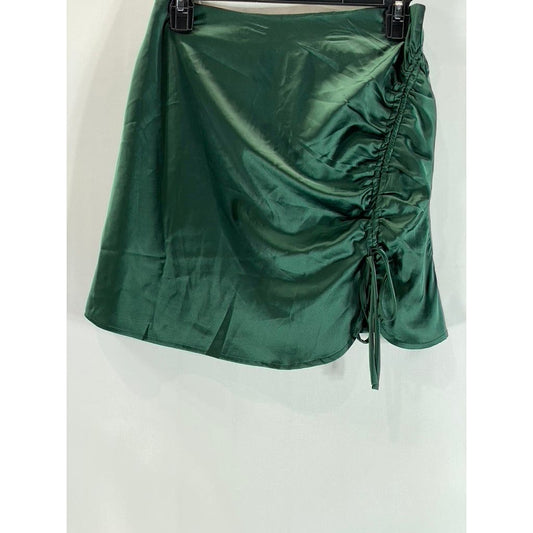 KENDALL & KYLIE Women's Green Satin Drawstring Slit-Hem Mini Skirt SZ S