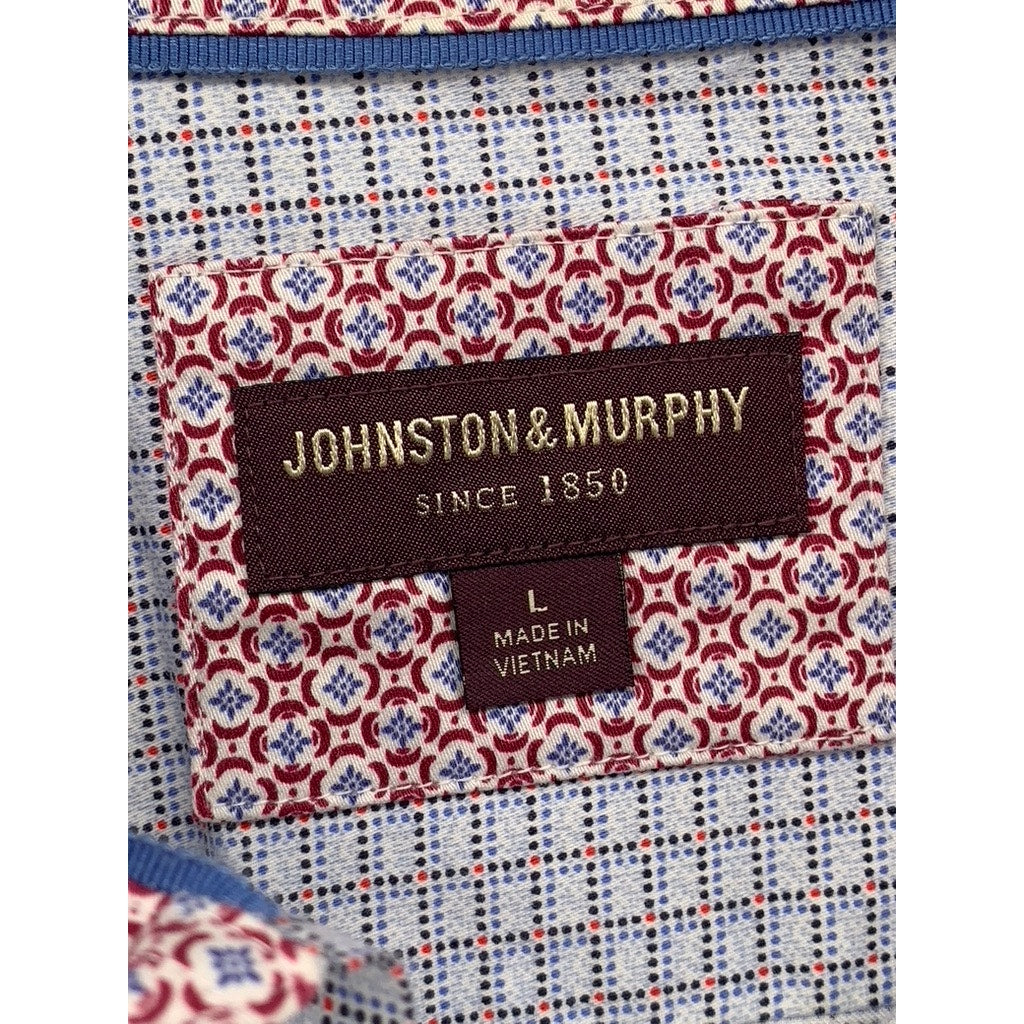 JOHNSTON & MURPHY Men's Pindot Grid Print Button-Up Shirt SZ L