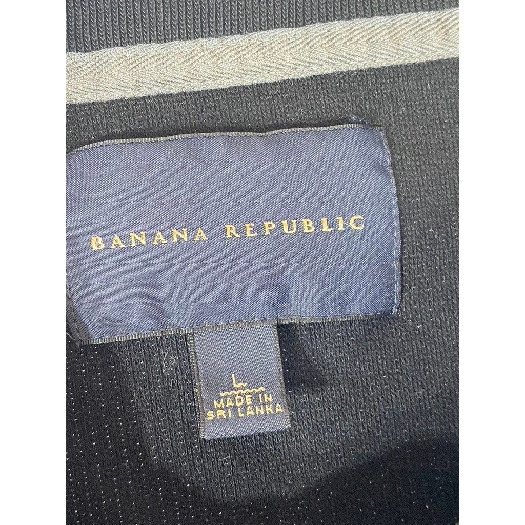 BANANA REPUBLIC Men's Black Rib Stand Collar Zip-Up Long Sleeve Sweater SZ L