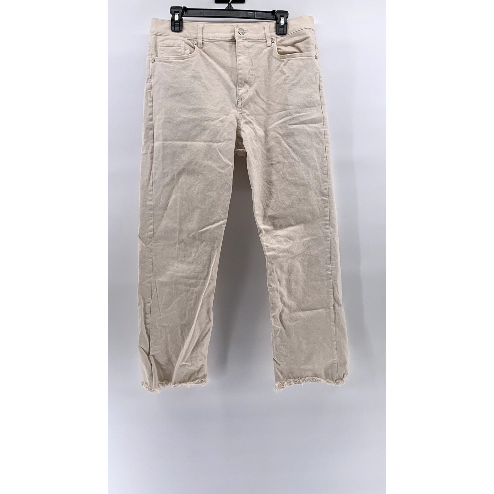 LOFT Women's Off-White Denim The Straight Cropped Jeans SZ 12/31