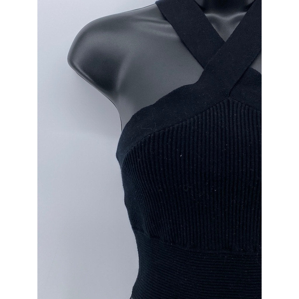 ABERCROMBIE & FITCH Women's Black Ribbed Sleeveless Halter Cropped Top SZ S