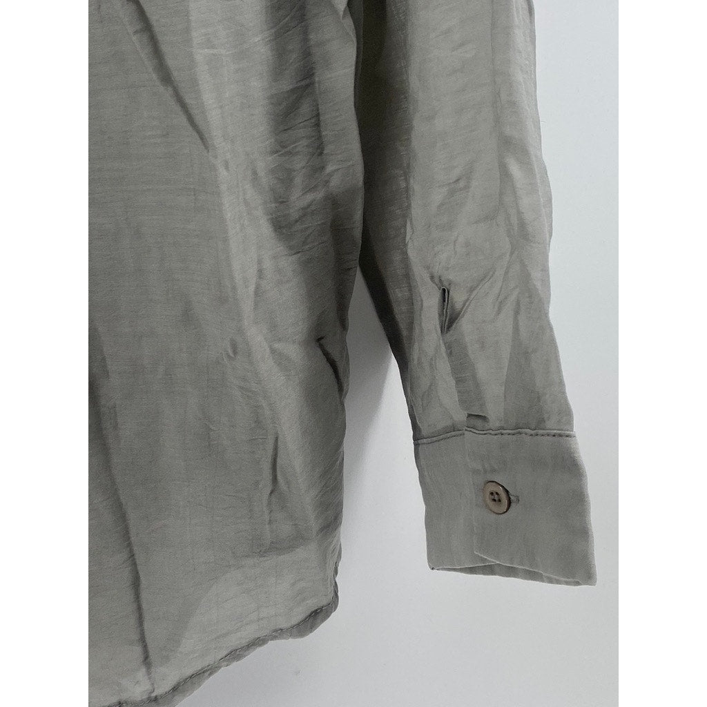 CIDER Women's Gray Sheer Button-Up Long Sleeve Regular-Fit Top SZ S(US4)