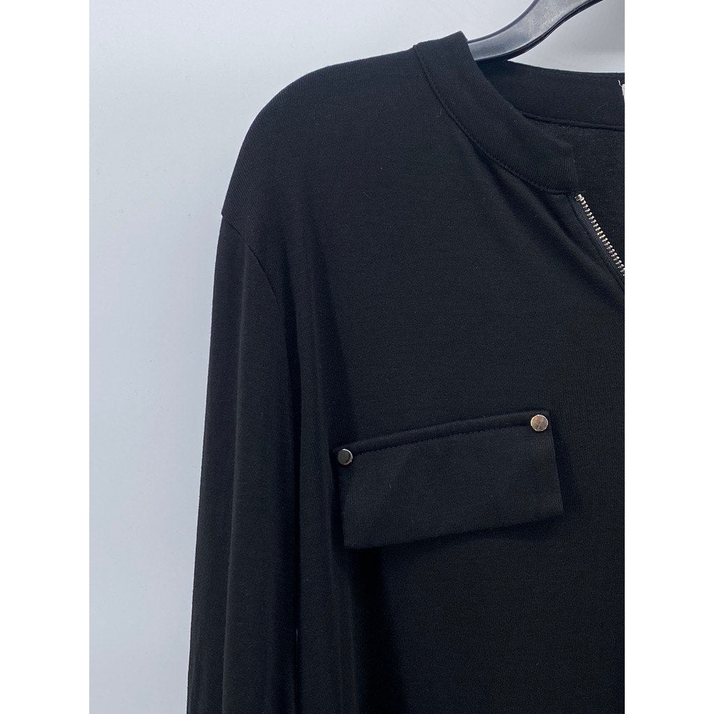 BULOTUS Women's Black Half-Zip Long Roll Tab Sleeves Tunic Casual Top SZ XL